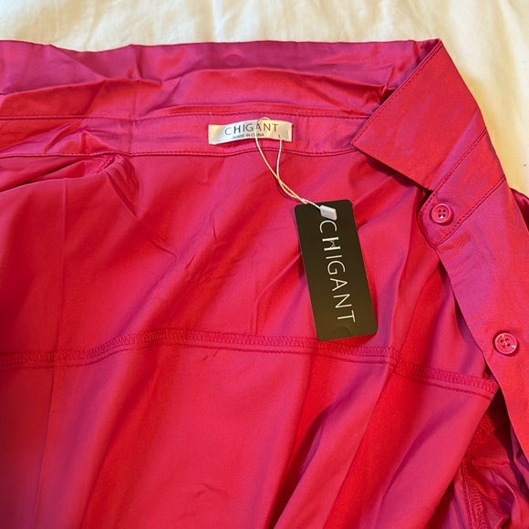 Chigant Women's Blouse Satin Silk Shirts Button Down Shirts Casual Loose - Picture 2 of 5